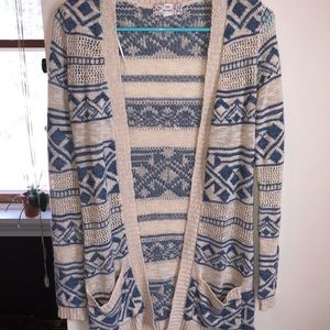 Cream and blue tribal cardigan